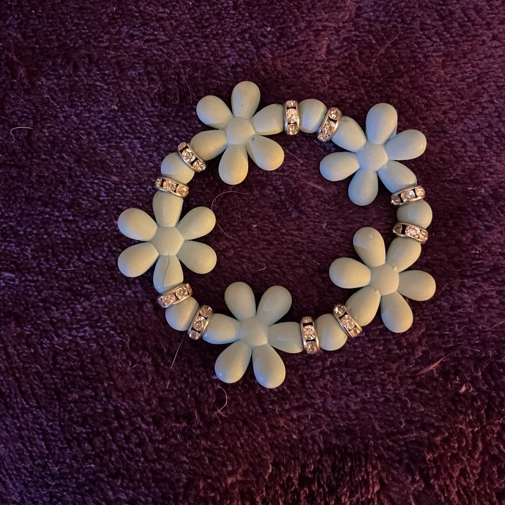 Floral Blue Bracelet with Silver Accents